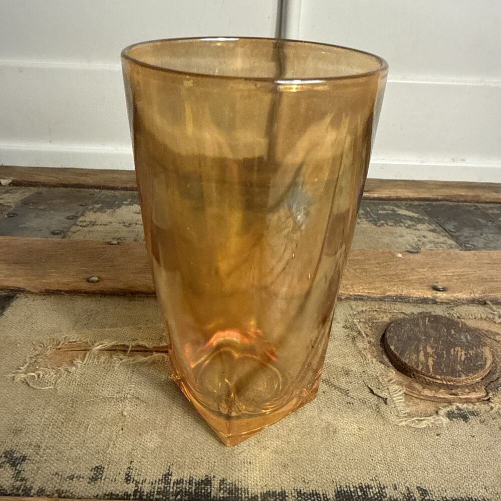 Jeannette Marigold Hex Optic Iridescent Honeycomb Tumbler Glass 5” Tall